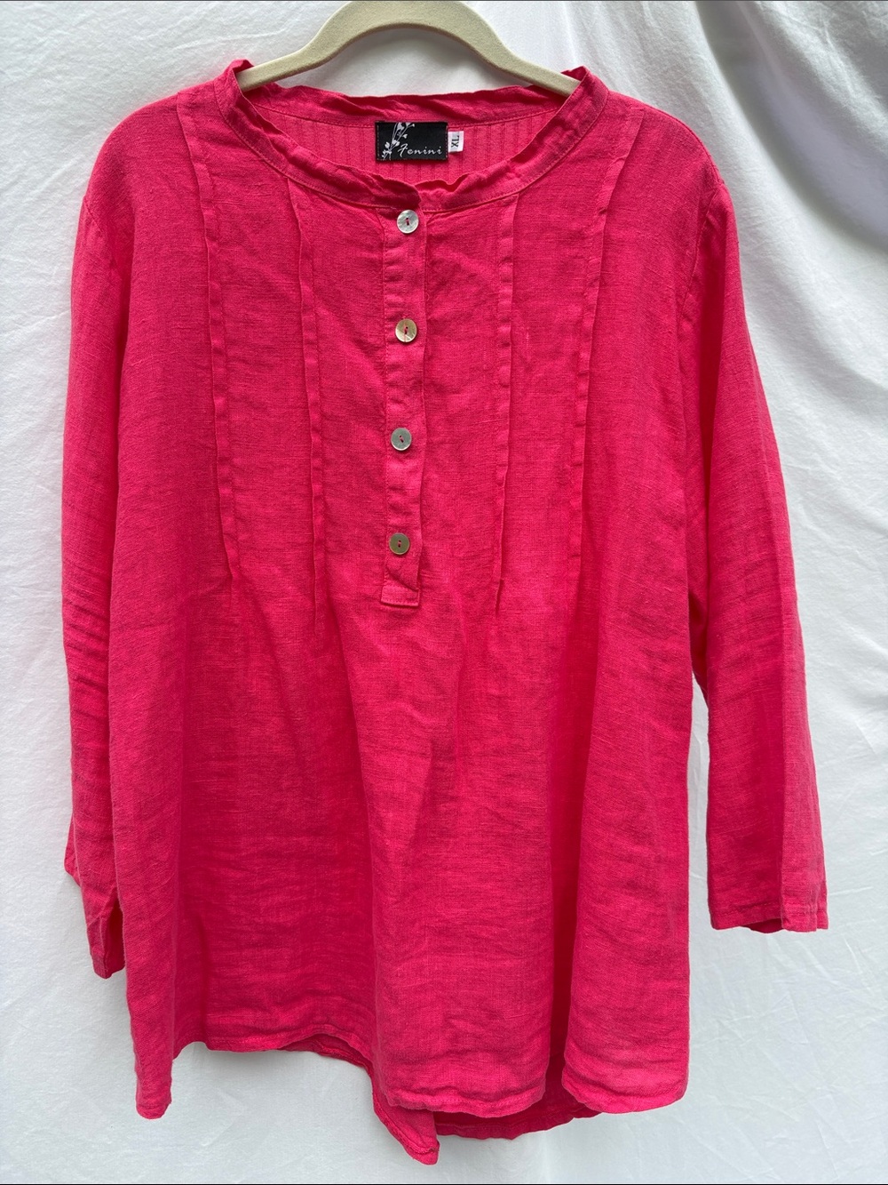 Bright Pink Henley Top by Fenini